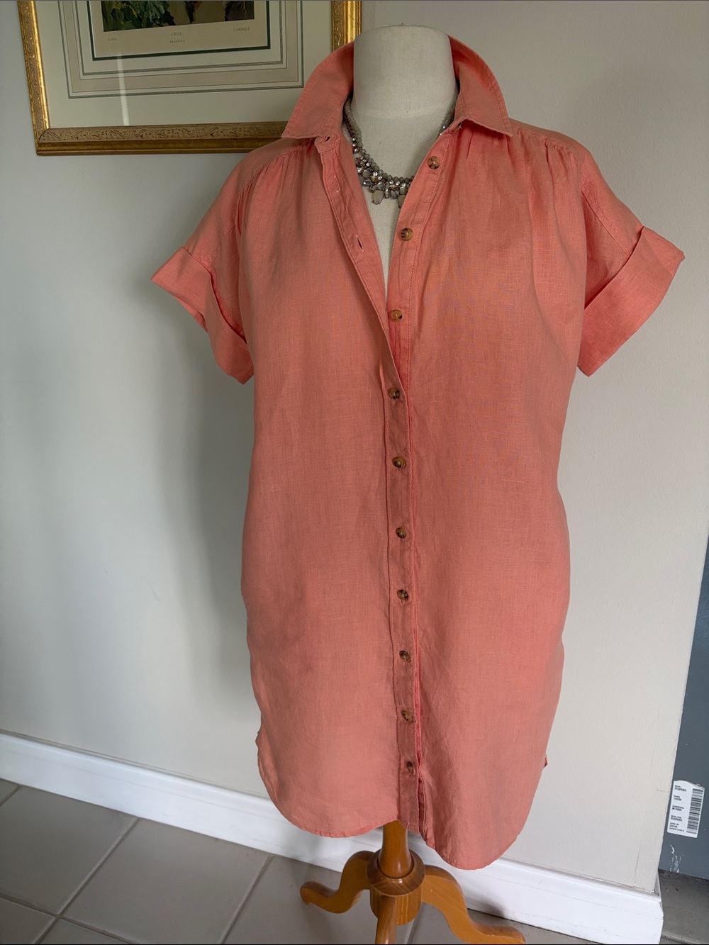 J. Crew Coral Button-Front relaxed linen Shirt Dress